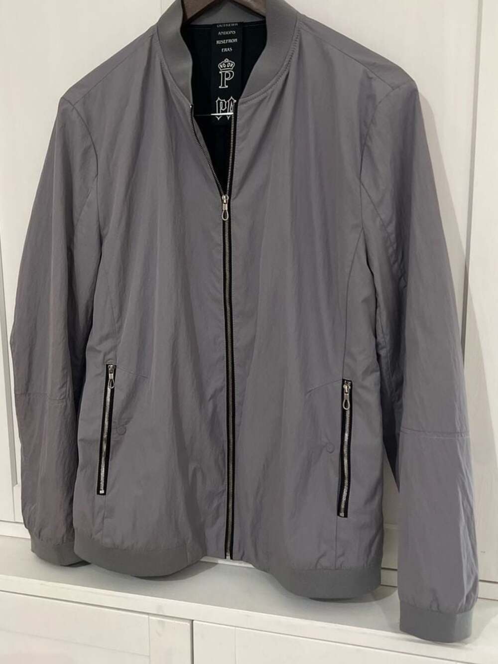 Antony Morato Men's Grey Nylon Zip-Up Bomber Jacket XL